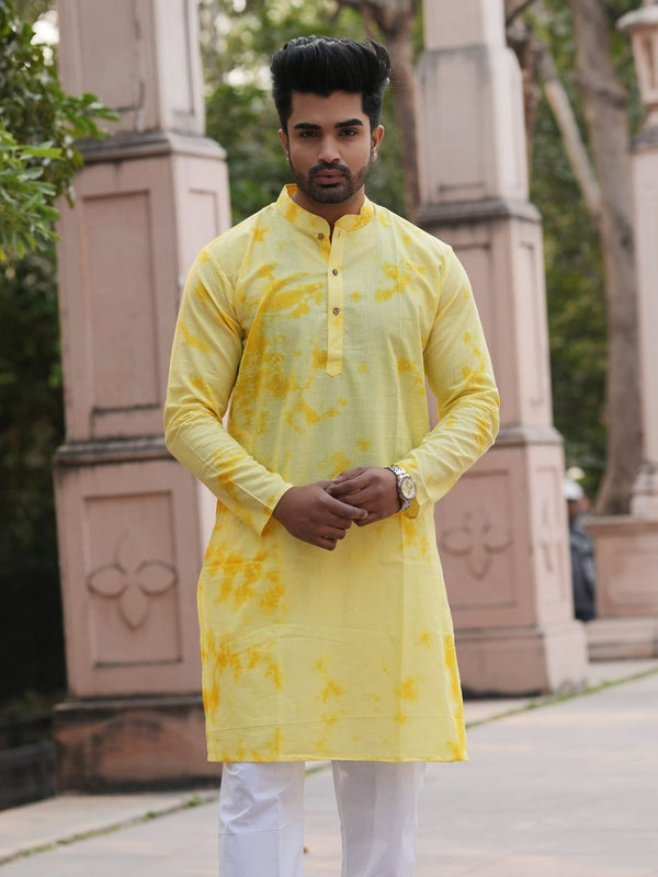 Indiehaat | Pure Cotton Shibori Dyed Kurta Pyjama Yellow