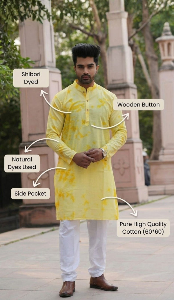 Indiehaat | Pure Cotton Shibori Dyed Kurta Pyjama Yellow