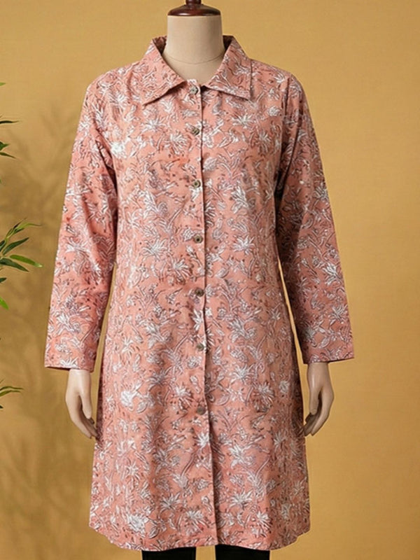 Indiehaat | Pure Cotton Blockprint Winter Jacket Pink