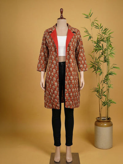 Indiehaat | Pure Cotton Blockprint Winter Jacket Orange