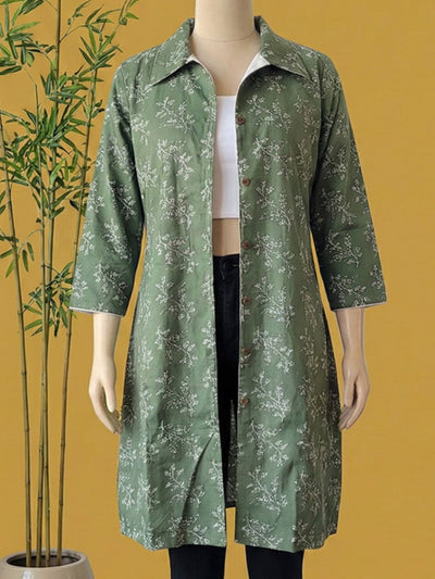 Indiehaat | Pure Cotton Blockprint Winter Jacket Green