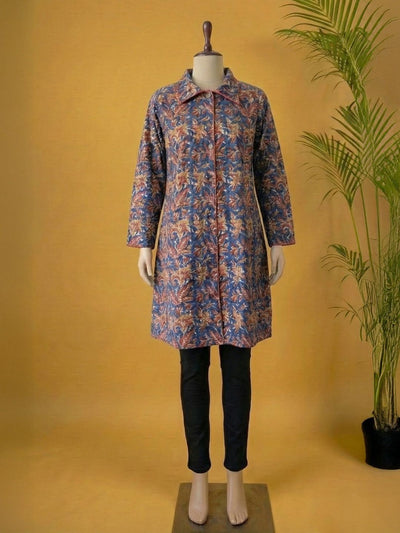 Indiehaat | Pure Cotton Blockprint Winter Jacket Blue