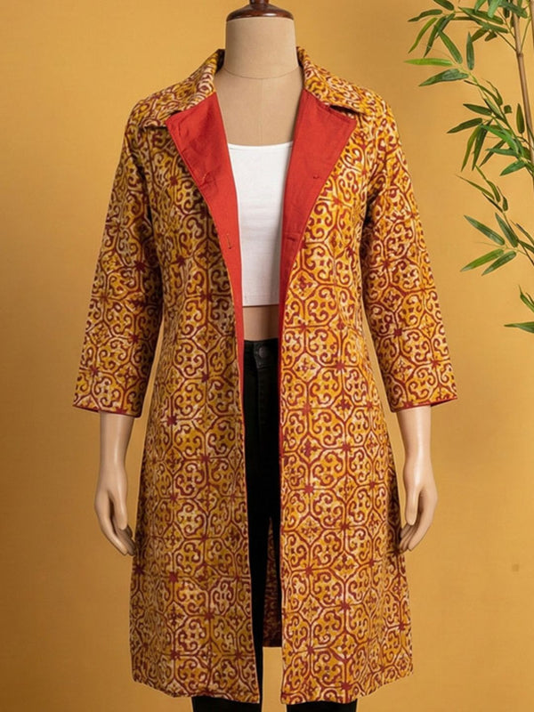 Indiehaat | Pure Cotton Blockprint Winter Jacket Yellow