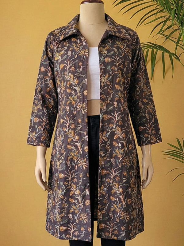 Indiehaat | Pure Cotton Blockprint Winter Jacket Brown