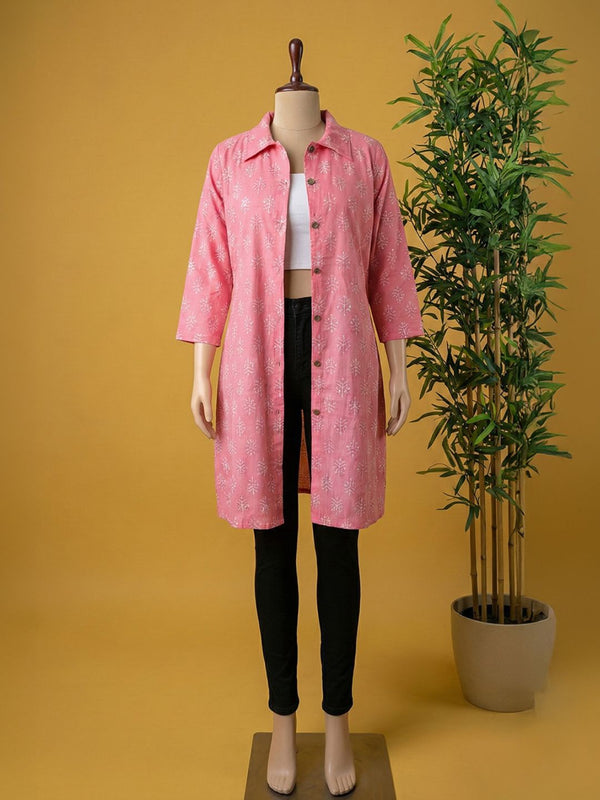 Indiehaat | Pure Cotton Blockprint Winter Jacket Pink
