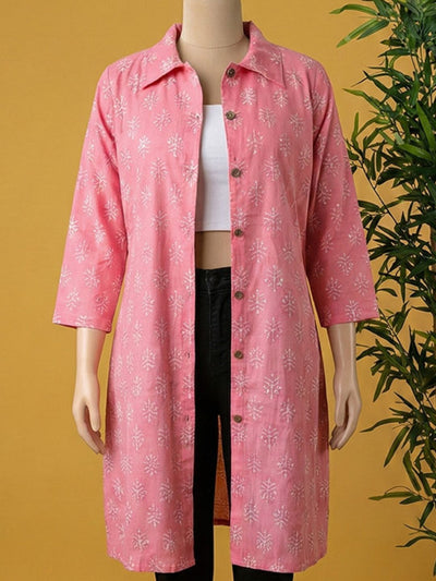 Indiehaat | Pure Cotton Blockprint Winter Jacket Pink