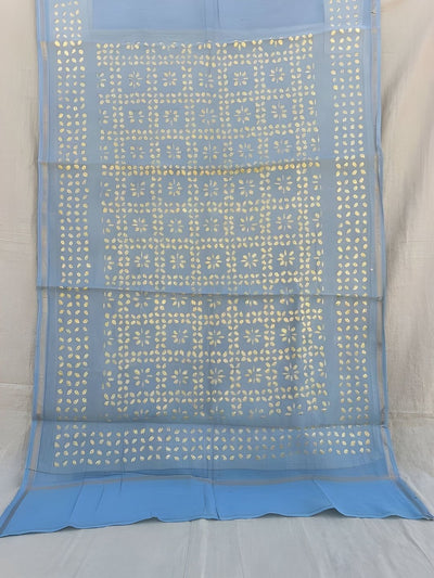 Indiehaat | Pure Chandei Silk Applique Saree Gray