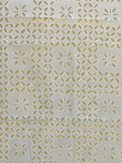 Indiehaat | Pure Chandei Silk Applique Saree White