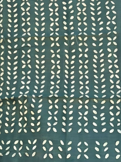 Indiehaat | Pure Chandei Silk Applique Saree Green