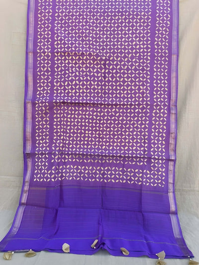 Indiehaat | Pure Chandei Silk Applique Saree Blue