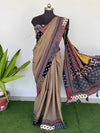 Indiehaat | Pure Mul Cotton Kantha Saree Brown
