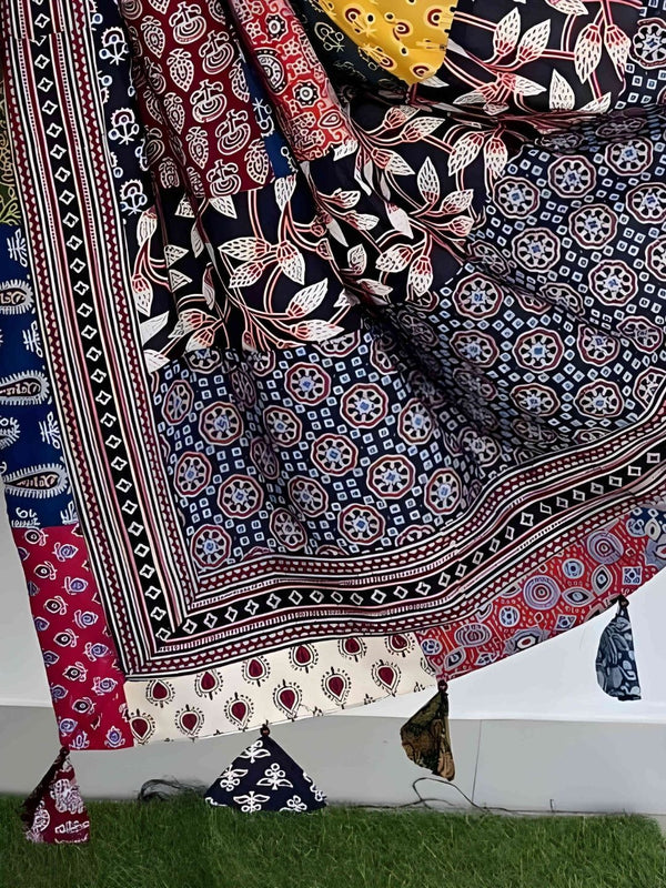 Indiehaat | Pure Mul Cotton Kantha Saree Brown