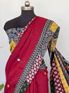 Indiehaat | Pure Mul Cotton Kantha Saree Red
