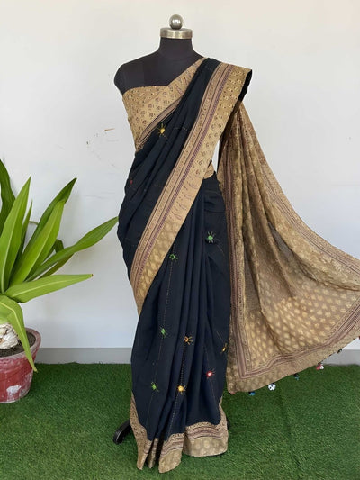 Ruh Leher Pure Mul Cotton Saree Bold Black