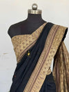 Indiehaat | Pure Mul Cotton Kantha Saree Black