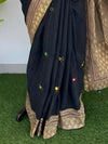 Indiehaat | Pure Mul Cotton Kantha Saree Black