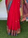 Indiehaat | Pure Mul Cotton Kantha Saree Red
