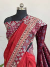 Indiehaat | Pure Mul Cotton Kantha Saree Red