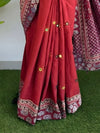 Indiehaat | Pure Mul Cotton Kantha Saree Red