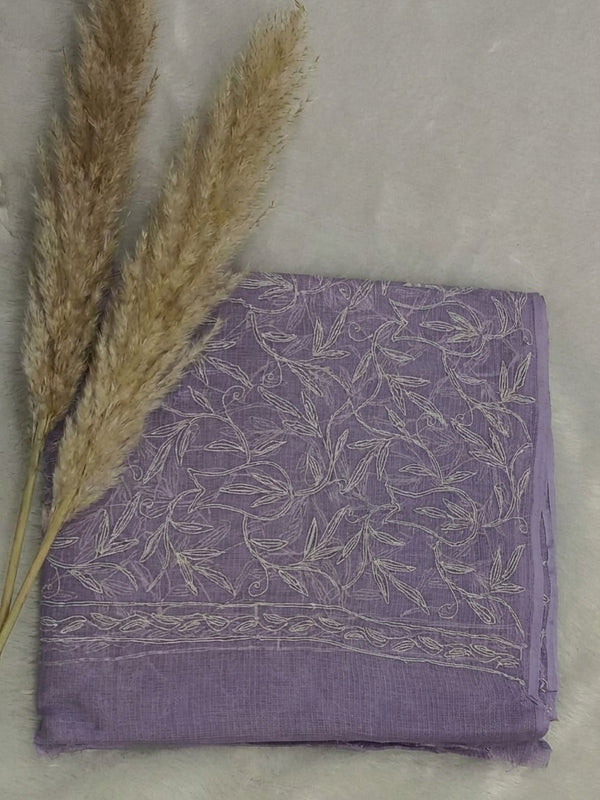 Indiehaat | Tepchi Handwork Kota Doria Saree Purple