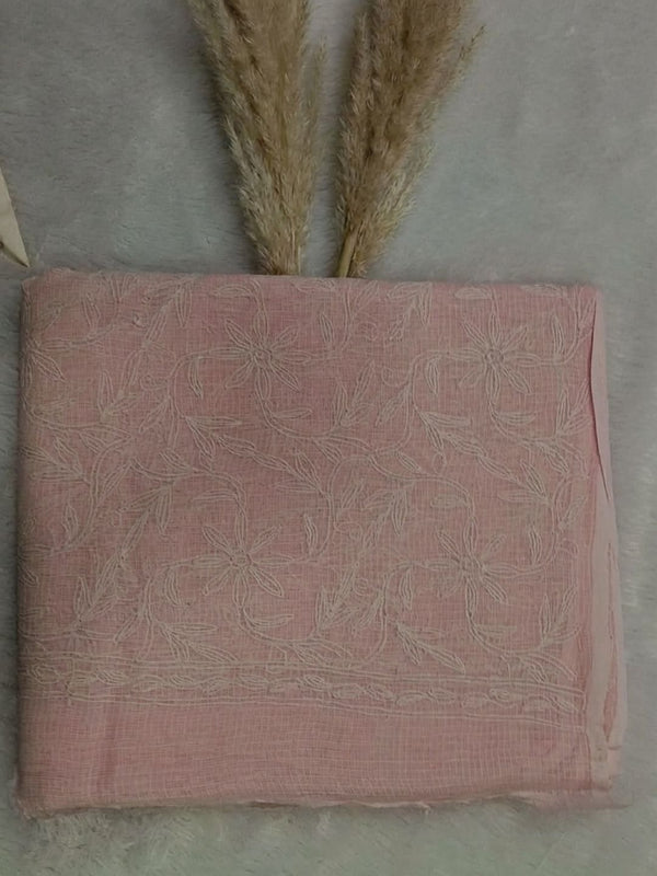 Indiehaat | Tepchi Handwork Kota Doria Saree Pink