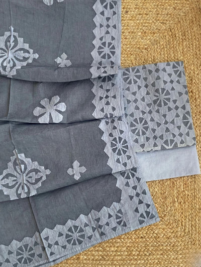 Indiehaat | Applique Cotton Suit (T+B+D) Gray