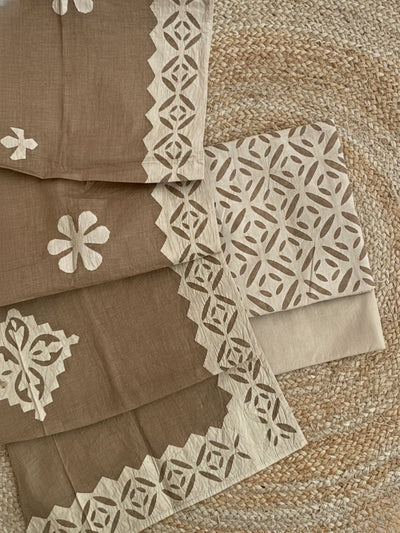 Indiehaat | Applique Cotton Suit (T+B+D) Brown