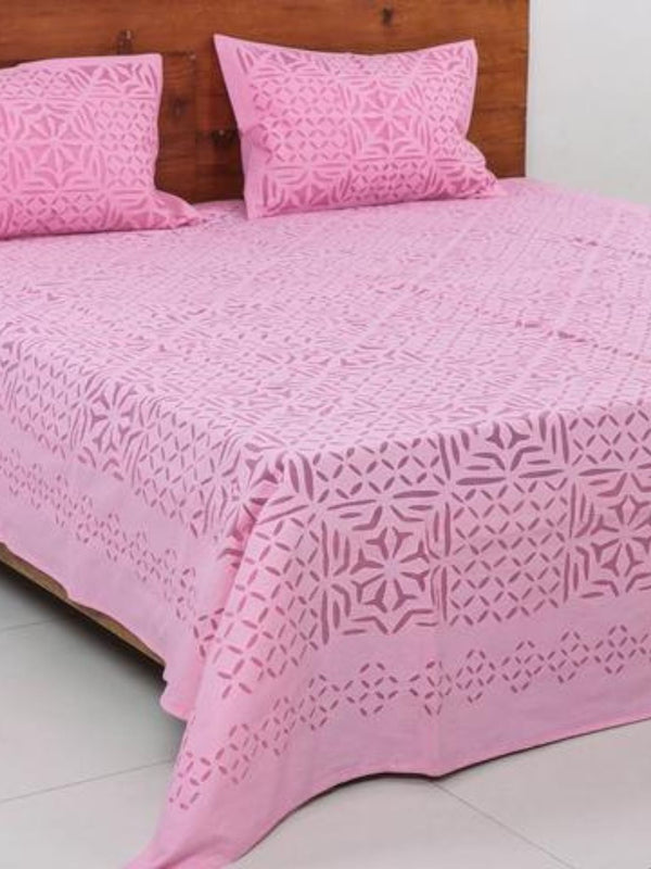 Indiehaat | Applique Double Bedsheet Pink