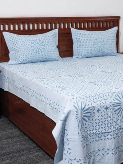 Indiehaat | Applique Double Bedsheet Blue