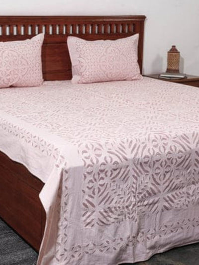 Aavaran Applique Double Bedsheet Blush Pink