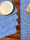 Indiehaat | Applique Cotton Table Runner & Mat Set Blue