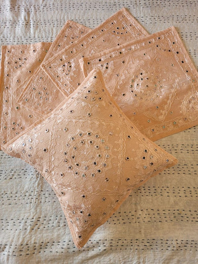 Indiehaat | Pure Cotton Embroidered Cushion Cover Peach