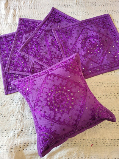 Indiehaat | Pure Cotton Embroidered Cushion Cover Purple