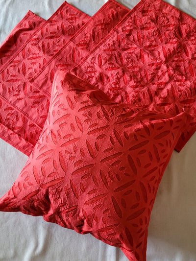 Indiehaat | Pure Cotton Applique Cushion Cover Red
