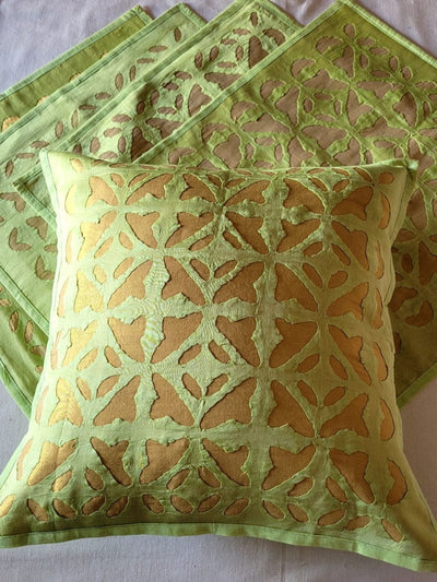 Indiehaat | Pure Cotton Applique Cushion Cover Green