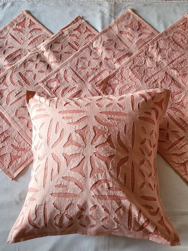 Indiehaat | Pure Cotton Applique Cushion Cover Peach
