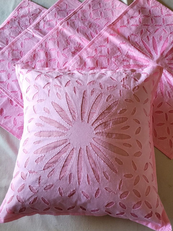 Indiehaat | Pure Cotton Applique Cushion Cover Pink