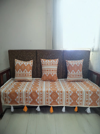 Indiehaat | Cotton Sofa Throw & Cushion Cover Mustard