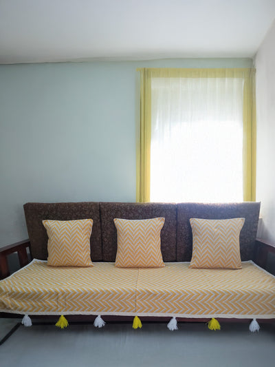 Khamma Ghani Jaquard Sofa Throw & Cushion Cover Yellow