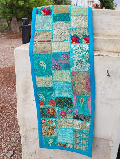 Indiehaat | Pure Cotton Kambadiya Work Table Runner Blue