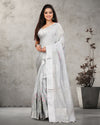 Indiehaat | Tissue Linen Embroidered Silver Saree