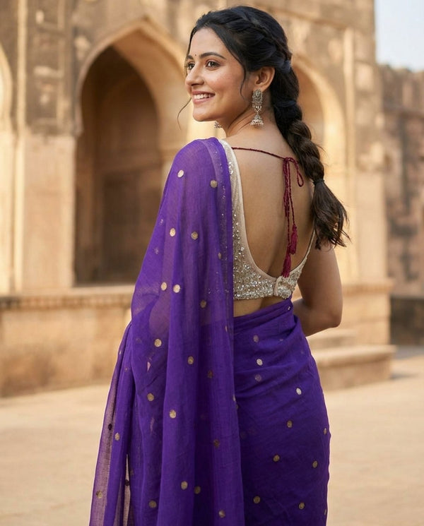 Indiehaat | Pure Mul Cotton Sequin Saree Blue