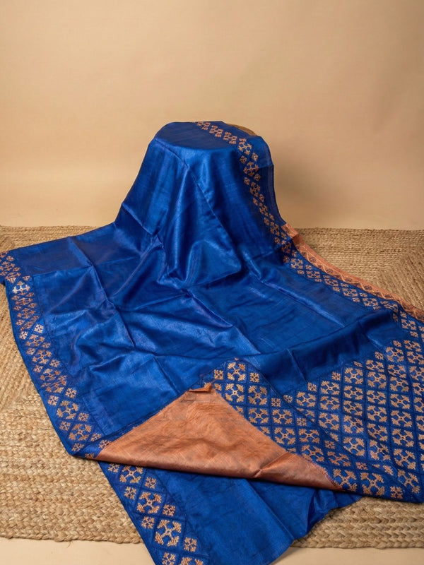 Indiehaat | Silkmark Tussar Silk Embroidery Saree Blue