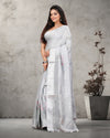 Indiehaat | Tissue Linen Embroidered Silver Saree