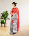 Half Dye Half Print Kota Silk Saree Sunset Orange