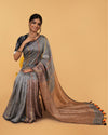 Earthy Pure Linen Kantha Work Gray Saree