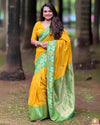 Indiehaat | Soft Silk Contrast Zari Woven Yellow Saree