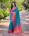 Indiehaat|Paithani Silk Zari Woven Contrast Blue & Pink Saree