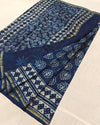 Indiehaat | Indigo Blockprint Pure Chanderi Silk Saree | Elegance in Blue