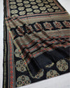 Indiehaat | Chanderi Silk Ajrakh Print Saree Black